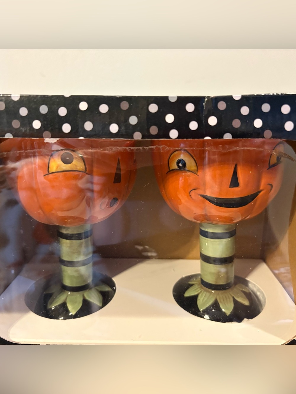 Johanna Parker Halloween Pumpkin Goblet Pair - Orange Decorative Wine Glasses